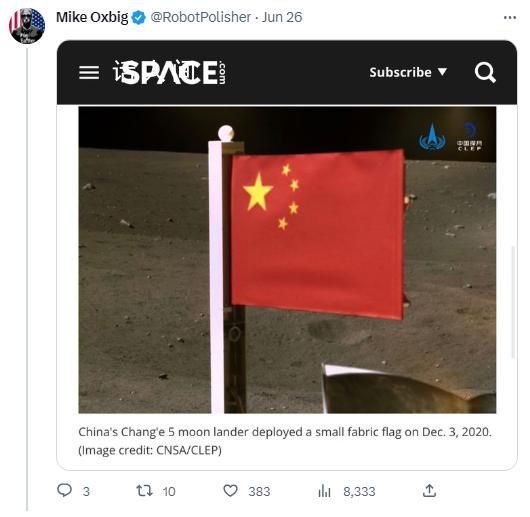 美共和黨炫耀“月球沒其他國旗”