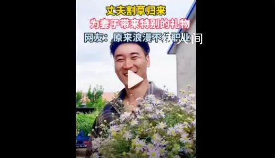 丈夫割草歸來采一大把野花送妻子 浪漫的人總是會有意想不到的驚喜