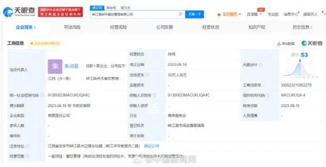 鼠頭鴨脖涉事企業(yè)成立新公司 峽江縣峽禾餐飲管理有限公司成立