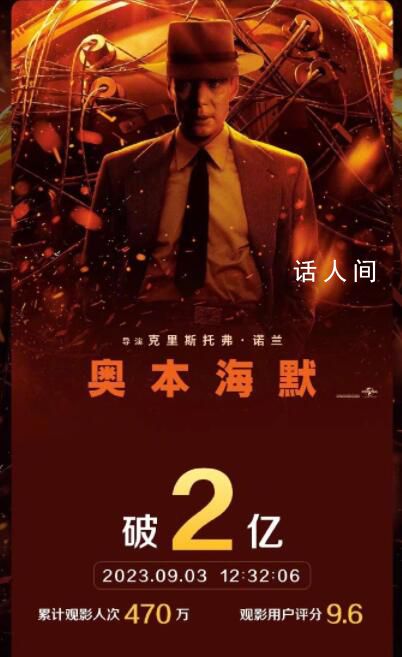 奧本海默內地票房破2億 當日綜合票房4415.86萬