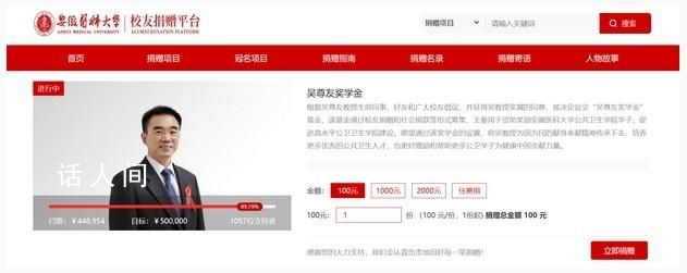 吳尊友母校安醫(yī)大設立吳尊友獎學金 已完成目標額的89.79%