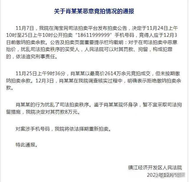 法院通報2614萬惡意競拍手機號詳情 涉案手機號將擇期重新拍賣