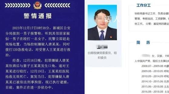 警方通報高校干部酒后家暴妻子致死 已逮捕