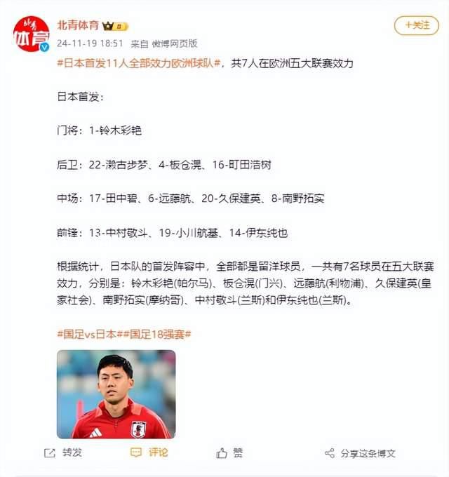 日本首發(fā)11人全部效力歐洲球隊(duì) 國(guó)足首發(fā)陣容中沒(méi)有歸化球員的身影