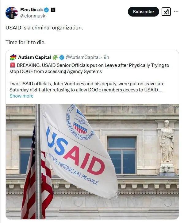 馬斯克指責USAID資助研發生物武器 這些武器殺害了數百萬人